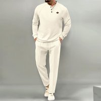 Men's Clothing 2024 spring and autumn new European and American foreign trade men's solid color suit waffle henley shirt long sleeved trousers suit