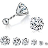 Jewelry 6 Pairs Stainless Steel Earrings Set Zircon 3mm 8mm Simple Elegant Studs Daily Wear Gift Idea