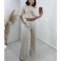 Clothing Cotton Linen Short Tops High Waist Wide Leg Suit Pants Suit