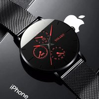 New European Mens Black Business Quartz Watch, Ultra Thin, Stainless Steel Mesh Belt, Casual Classic, Fashion Wrist Watch For Men