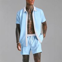 Men's Clothing Off Shelf Casual Color Matching Short Sleeved Shirt Comfortable Shorts Two Piece Set