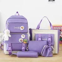 5PCS Kit Backpack Female Fashion Lady High Capacity Waterproof College Trendy Girls Laptop School Bags Cute Girl Travel