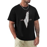 JRJZ Clothing Palestine Map Print Short Sleeve Casual Cotton T Shirt Arabic Shemagh Palestine Flag ROLI.