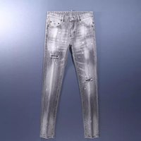 Grunge Jeans Paint Splatter Patchwork Distressed Ripped Denim Pants Slim Skinny Fit Urban Artistic Style
