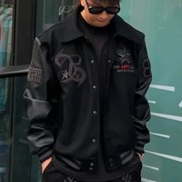 Embroidered Baseball Jacket – Vintage Animal Print Varsity Coat – Streetwear Polyester Outerwear Distressed Leather Accents