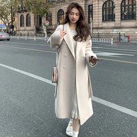 Oversized Wool Blend Trench Coat Double Breasted Design Mid Length Casual Elegant Coat Autumn Winter Slim Fit Petite 