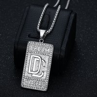 Trendy Hip-Hop Jewelry Titanium Steel Gold-Plated Diamond-Encrusted DC Square Pendant Necklace