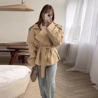 Women's Clothing Elegant Belted Short Trench Coat Solid Color Fashion For Commuting Spring Autumn