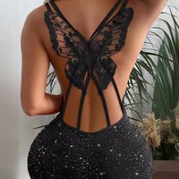 Women's Clothing 2024 fashion back butterfly hollow flash stretch dress