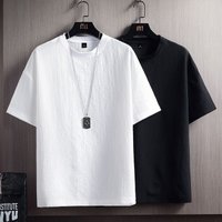 Men's Clothing New Style Half Sleeved T Shirt Cotton Linen Short Sleeved T Shirt Men's Summer Solid Color Loose Bottoming Shirt White