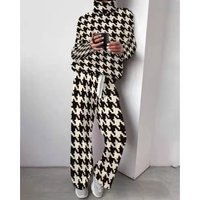 Clothing fashion print high collar loose trousers two piece suit