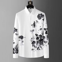 Men's Clothing Long sleeved printed ink painting shirt men's slim casual spring new trendy brand fashion business casual shirt men