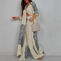Block Two Piece Suit Set Relaxed Shirt & Flowy Pants Stylish Trousers Top Combo Red Blue Green Burgundy