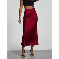 Elegant Satin Midi Skirt Flowy Line Tailored Pencil Skirt Slit Breathable Polyester Office & Evening Wear