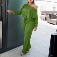 Clothing solid off shoulder waist drawstring suit