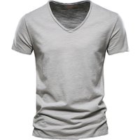 Boy Summer Cross-Border New Solid Color Slub V-Neck Short Sleeve T-Shirt Pure Cotton Hot Sale European And American Foreign