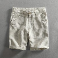 Clothing Casual Pure Linen Shorts Breathable Thin Solid Beach Mid Length Five Point Fabric