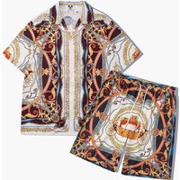Men's Clothing Summer Men's Street Fashion Teenagers Casual Retro Palace Pattern Digital Printing Short Sleeve Loose Shirt Suit