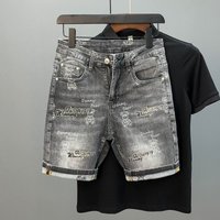 Clothing Ripped Denim Shorts Summer Thin Print Scraped Slim Fit Mid Length Pants VersatileStyle Trendy Five Point Pants