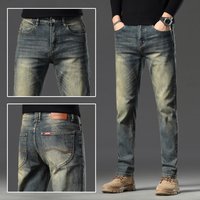 Clothing High End Retro Distressed Jeans Spring Slim Straight Trend All Match Large Trousers