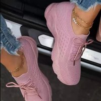 large casual shoes thick soled solid lace up fly knit slip on flat shoes