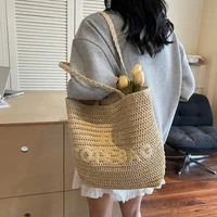 Handbag Summer Beach Bag Rattan Woven Handmade Knitted Straw Large Capacity Totes Leather Shoulder Bag Bohemia