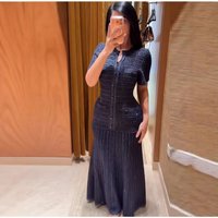 Elegant Classic Tweed Style Sequined Long Dress Slim Waist Cinching Formal Party Evening Cocktail Dress