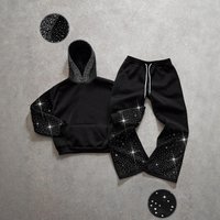 Gothic Hip Hop Streetwear Hoodie & Pants Set Rhinestone Design & 