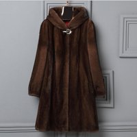 Luxury Faux Fur Coat Hood Long Winter Coat Elegant Outerwear Deep Brown Plus Available