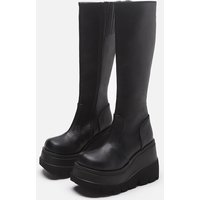 Biker rider boots no longer than the knee with a thin head