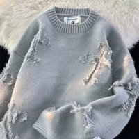 Autumn Winter Round Neck Pullover Sweater Holes Trendy High Street American Retro Japanese Style Sweater