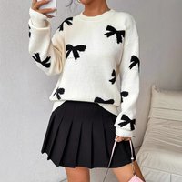 Knit Sweater Bow Detail – Oversized Long Sleeve Pullover 