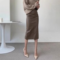 Women's High-Waisted Leather Midi Skirt Straight Back Slit Long Skirt Autumn Winter 2026 New Style Flowing Bodycon Skirt