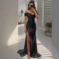 " Elegant One Shoulder Sequin Party Dress Flared Skirt Evening Gala & Special Occasions"
