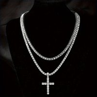 Hip hop alloy rhinestone diamond Cross pendant 4mm single row diamond tennis necklace