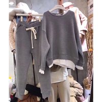 South Korea Dongdaemun 2024 autumn and winter new two piece loose sweater to cover the flesh and show thin black sports casual suit