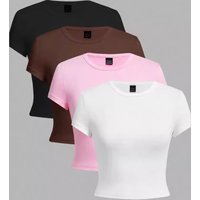 Clothing Tight Round Neck Tops Short Sexy Casual Short Sleeved T Shirt Tops