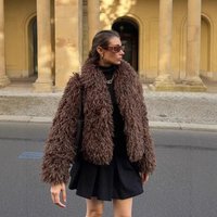"Trendy Faux Fur Coat – Short Cropped Jacket With Fringe Detail & Detachable Faux Fur Collar (XS-L)"