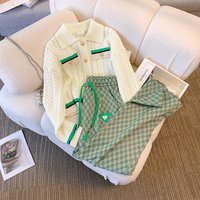Clothing Knitted suit style autumn temperament casual fashion wide leg pants two piece suit lapel long sleeve