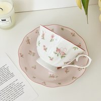 French Rabbit Print Coffee Set - Vintage Ceramic Cup & Saucer Cute Afternoon Tea Gift BPA-Free 300ml