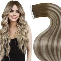 Laavoo Tape Real Hair Extensions Straight Balayage Brazilian Extensions 100% Human Hair