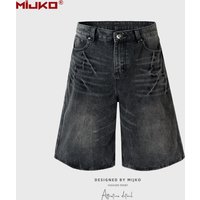 Men’s Clothing Washed Old Jeans High Street Texture Design Multi Size Shorts