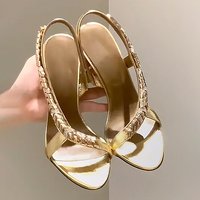 Spring New Arrival High Heeled Sandals Open Toe Sexy Silk Stiletto Heels With Metallic Rhinestones Women's Shoes