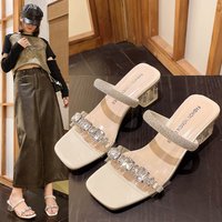 Large Cool 2024 Summer High Transparent Thick Heels Rhinestone Line Slippers