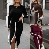 Clothing Autumn Winter Fashion Long Sleeved Solid Split Two Piece Skirt Suit