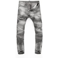 Slim Fit Skinny Jeans Ripped Retro Washed Paint Patch European American High Street Fashion Midweight Cotton Long Pants