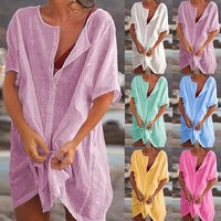 Clothing Medium long loose solid short sleeved shirt woman