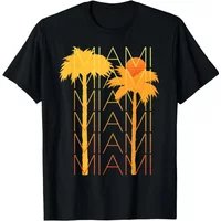 T Shirt Cool Retro Style MIAMI Repeat Palm Trees Miami Graphic Tee Casual Tops Clothes Short Sleeve Cool