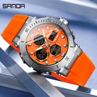 SANDA Sport Men's Watch Orange Silicone Strap Luxury Waterproof Chronograph Quartz Wristwatches Digital Date And Week Clock