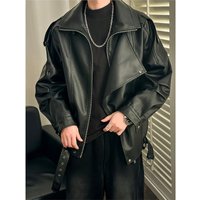 Unisex Vintage Biker Jacket – Retro PU Leather Bomber Coat, Loose Fit, Distressed Finish (4 Sizes, Zipper Closure, Black/Brown)